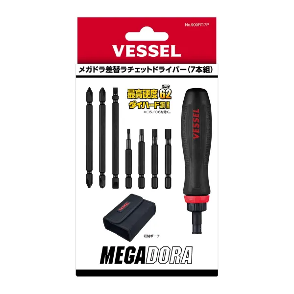 MEGADORA Bit-replaceable Ratchet Screwdriver (7-pc bit set) No.900RT-7PMEGADORA Bit-replaceable Ratchet Screwdriver (7-pc bit set)