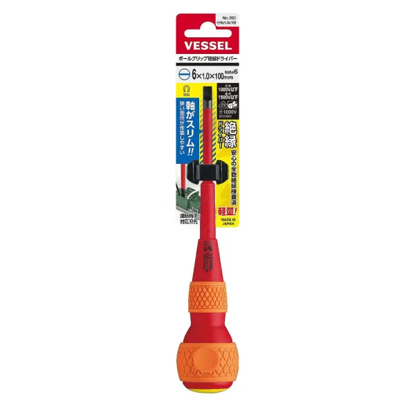Ball-Grip Insulated Screwdriver No.200(Slotted 6 x 1.0 x 100)