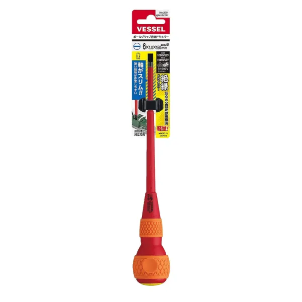 Ball-Grip Insulated Screwdriver No.200(Slotted 6 x 1.0 x 150)